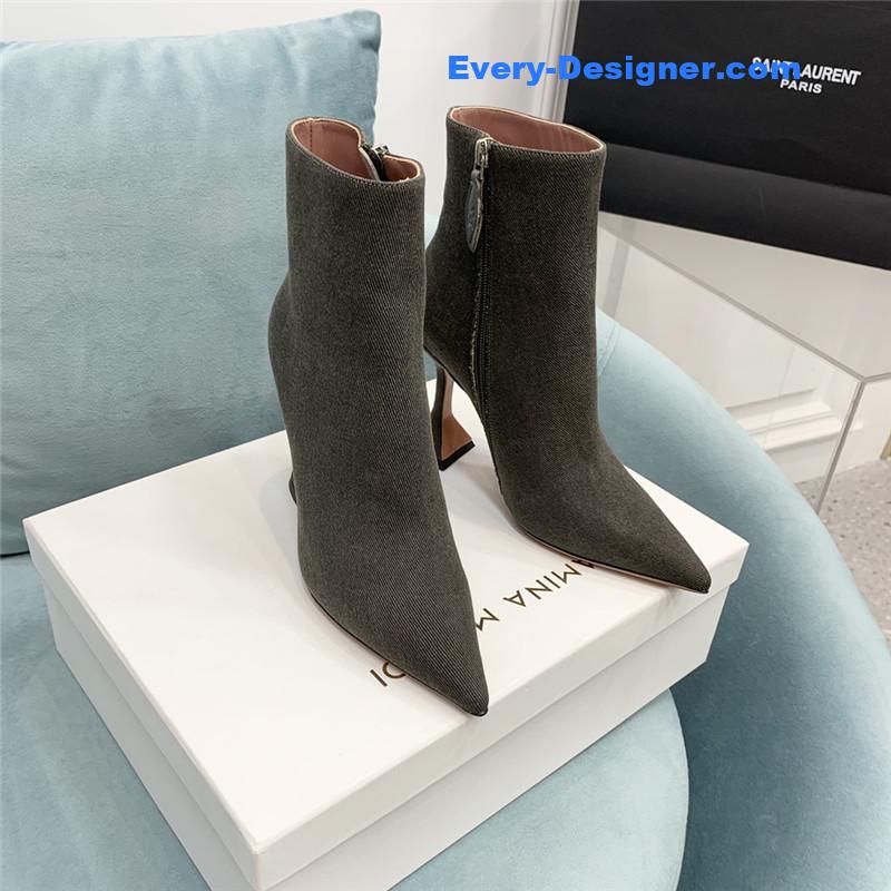 Amina Muaddi wine glass heel pleated high heel boots