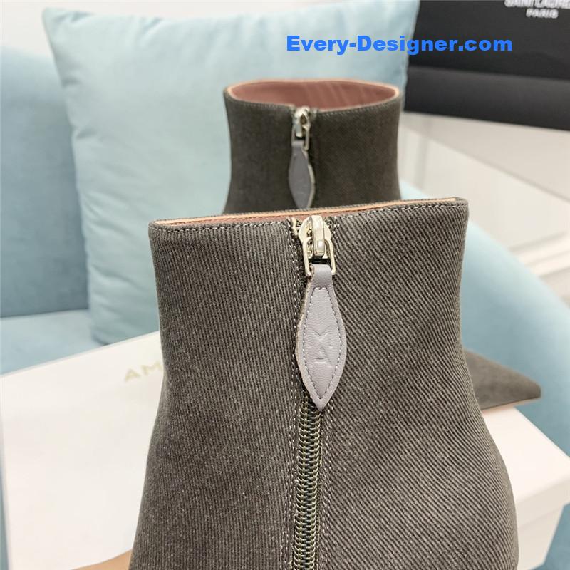 Amina Muaddi wine glass heel pleated high heel boots