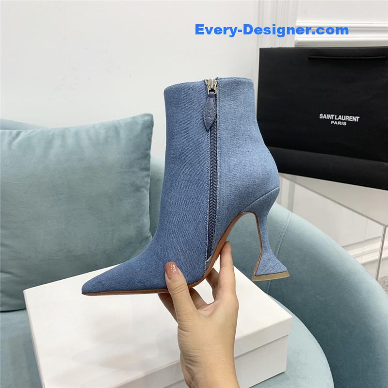 Amina Muaddi wine glass heel pleated high heel boots