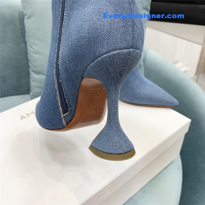 Amina Muaddi wine glass heel pleated high heel boots