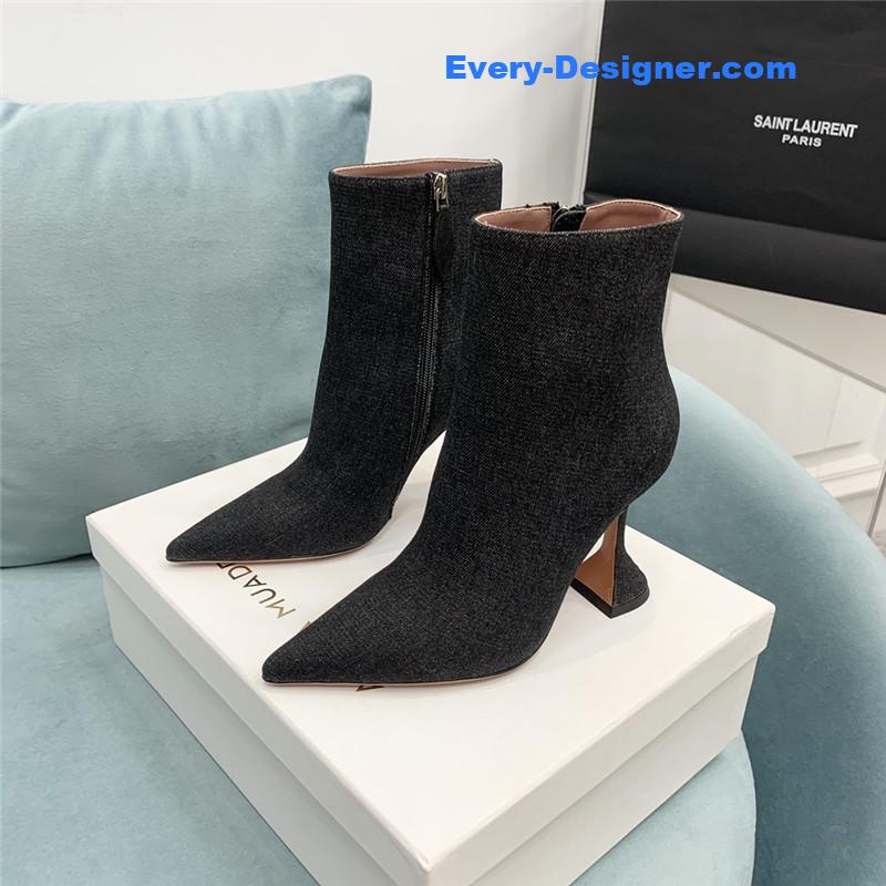 Amina Muaddi wine glass heel pleated high heel boots