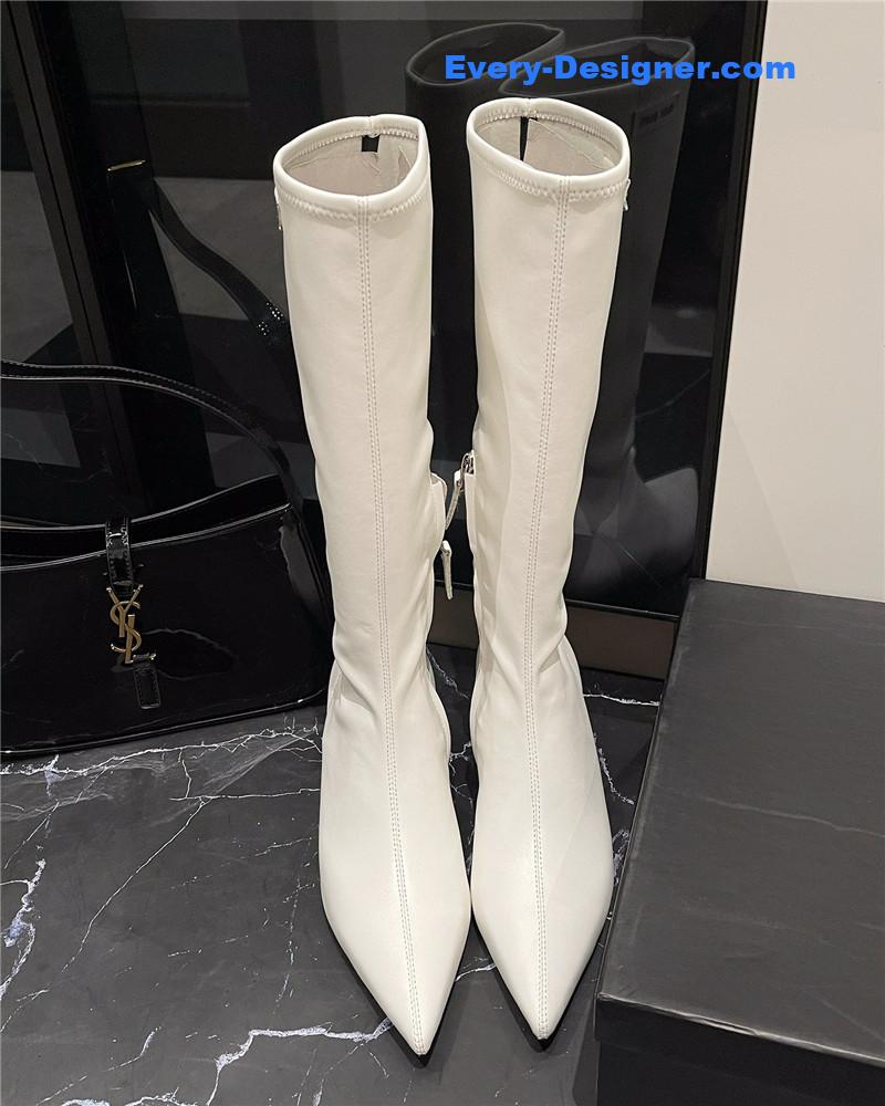 M1um1u new elastic pointed toe leg-lengthening high boots