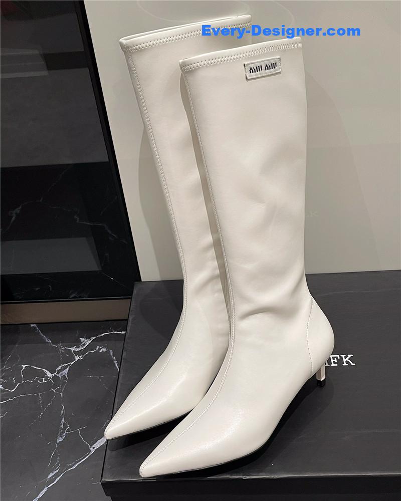 M1um1u new elastic pointed toe leg-lengthening high boots
