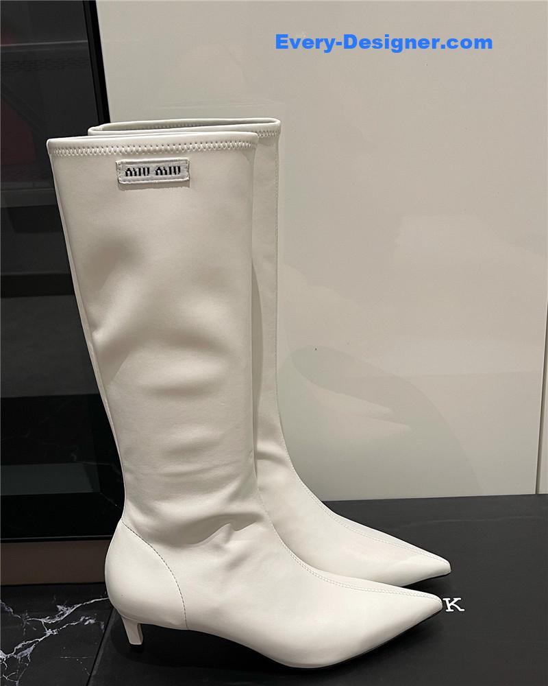 M1um1u new elastic pointed toe leg-lengthening high boots