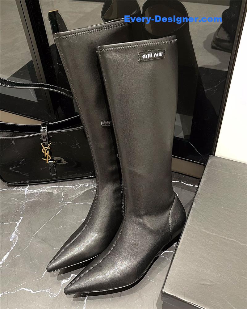 M1um1u new elastic pointed toe leg-lengthening high boots