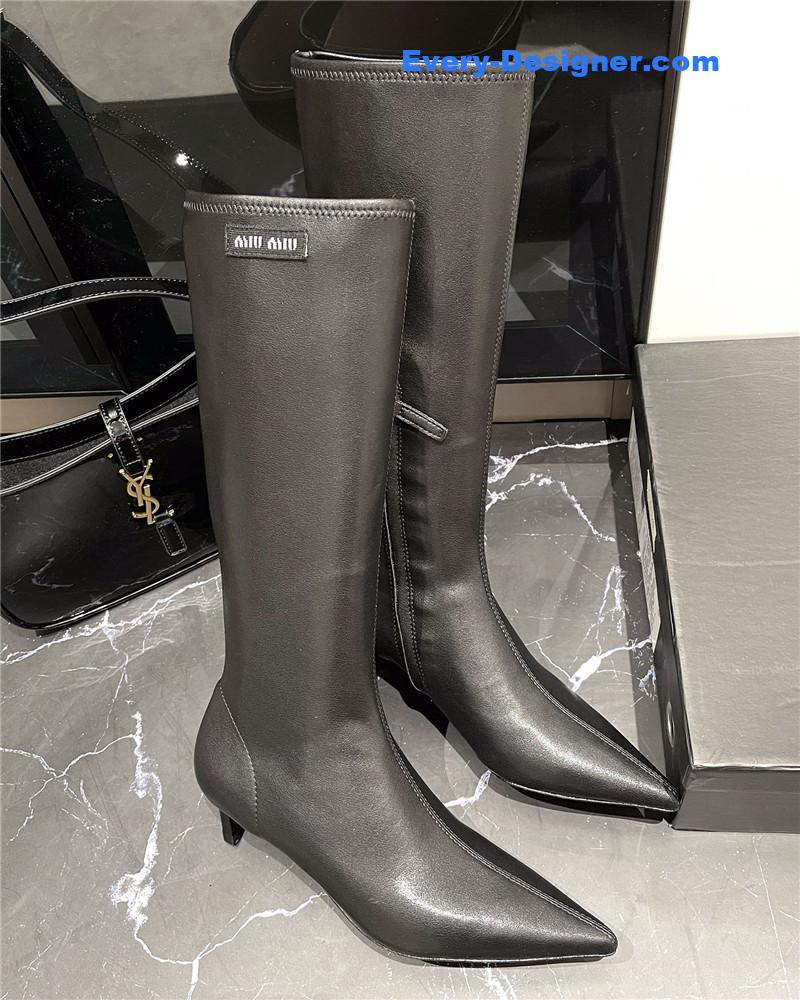 M1um1u new elastic pointed toe leg-lengthening high boots