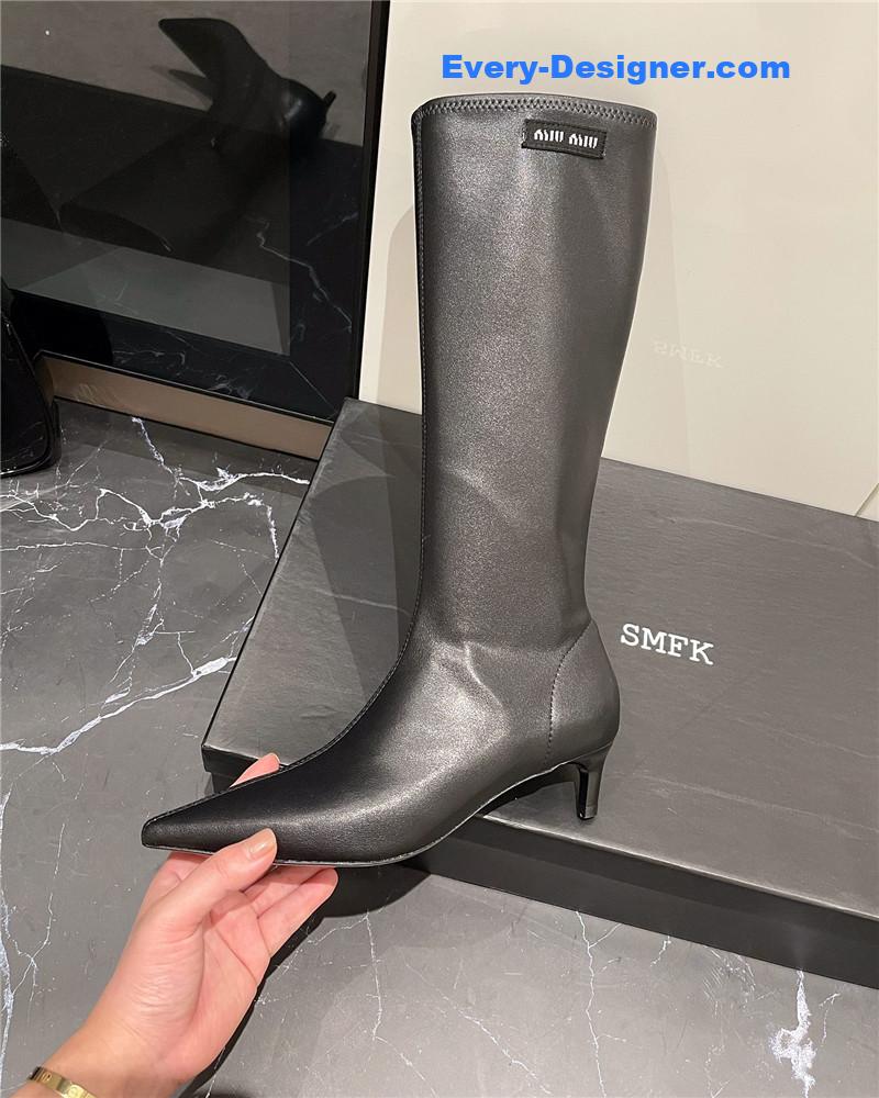 M1um1u new elastic pointed toe leg-lengthening high boots