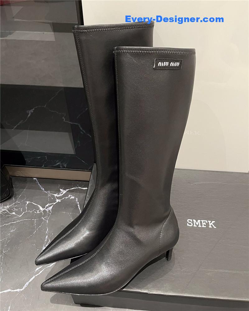 M1um1u new elastic pointed toe leg-lengthening high boots