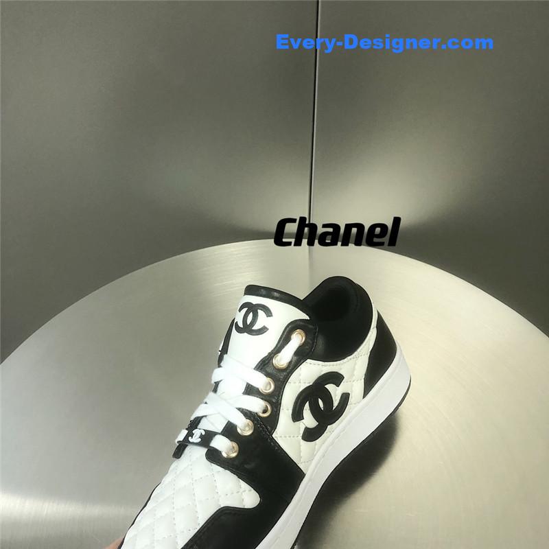 Ch**el black and white panda rhombus casual sneakers