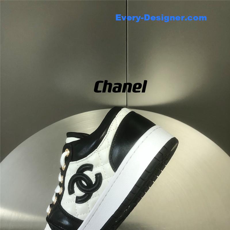 Ch**el black and white panda rhombus casual sneakers
