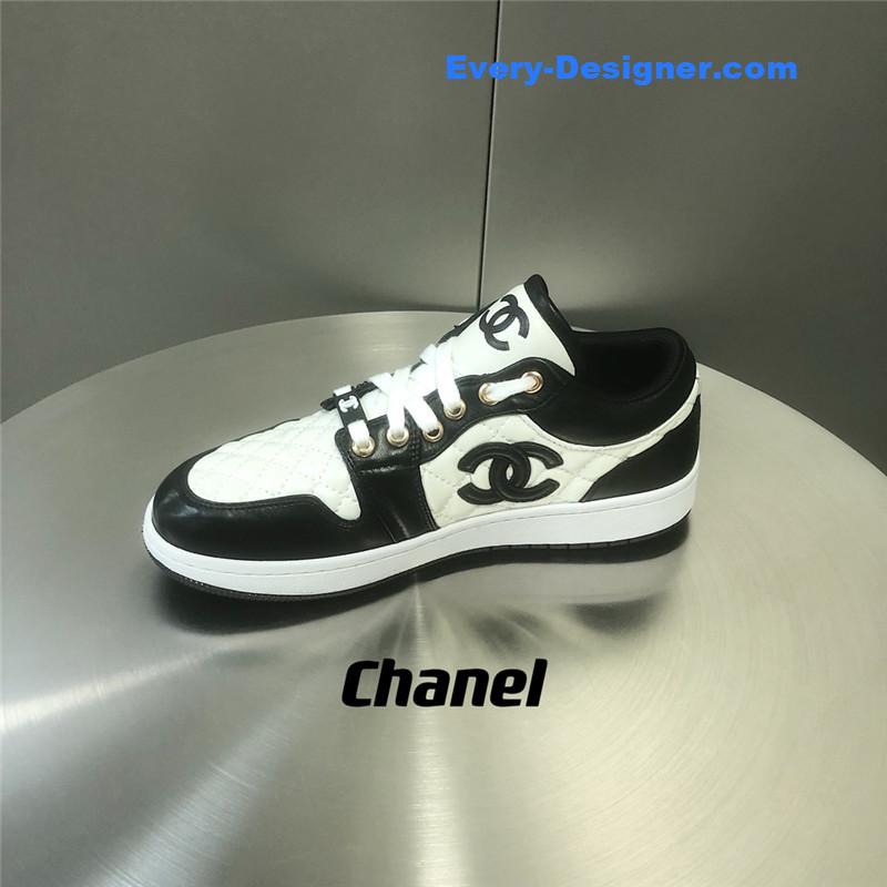 Ch**el black and white panda rhombus casual sneakers