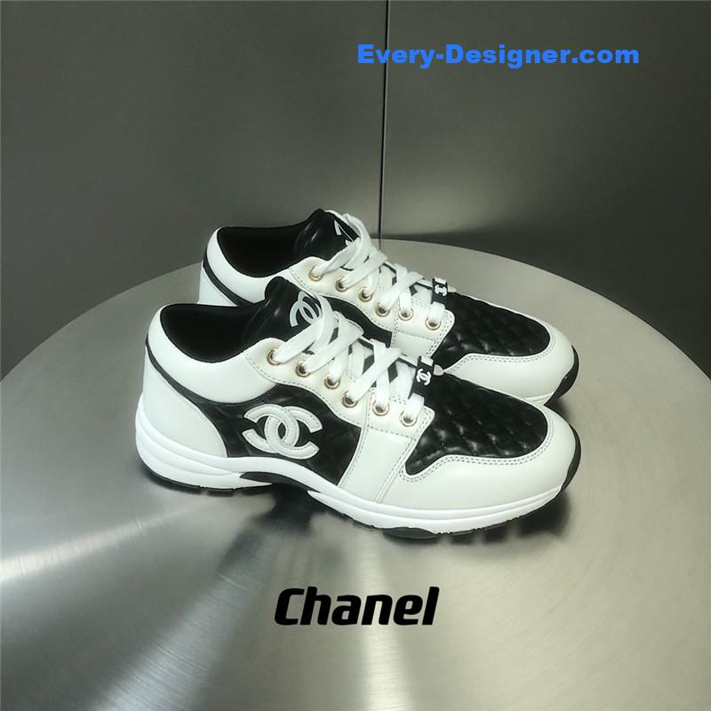 Ch**el black and white panda rhombus casual sneakers