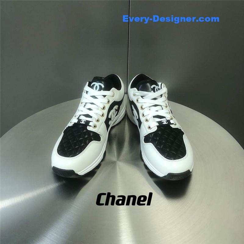 Ch**el black and white panda rhombus casual sneakers
