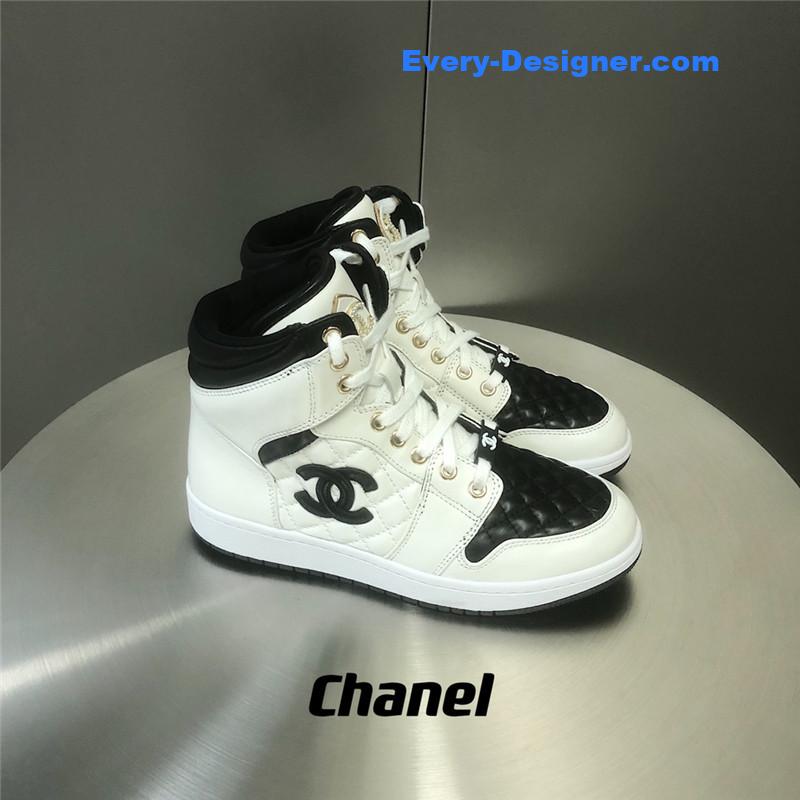 Ch**el black and white panda rhombus casual sneakers