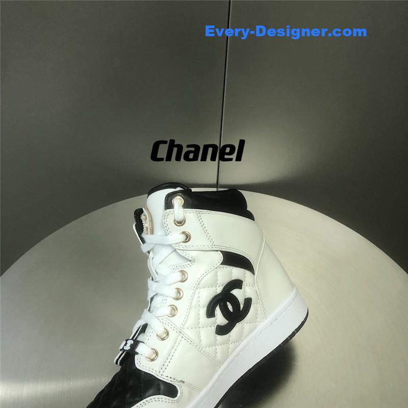 Ch**el black and white panda rhombus casual sneakers