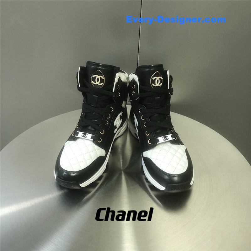 Ch**el black and white panda rhombus casual sneakers