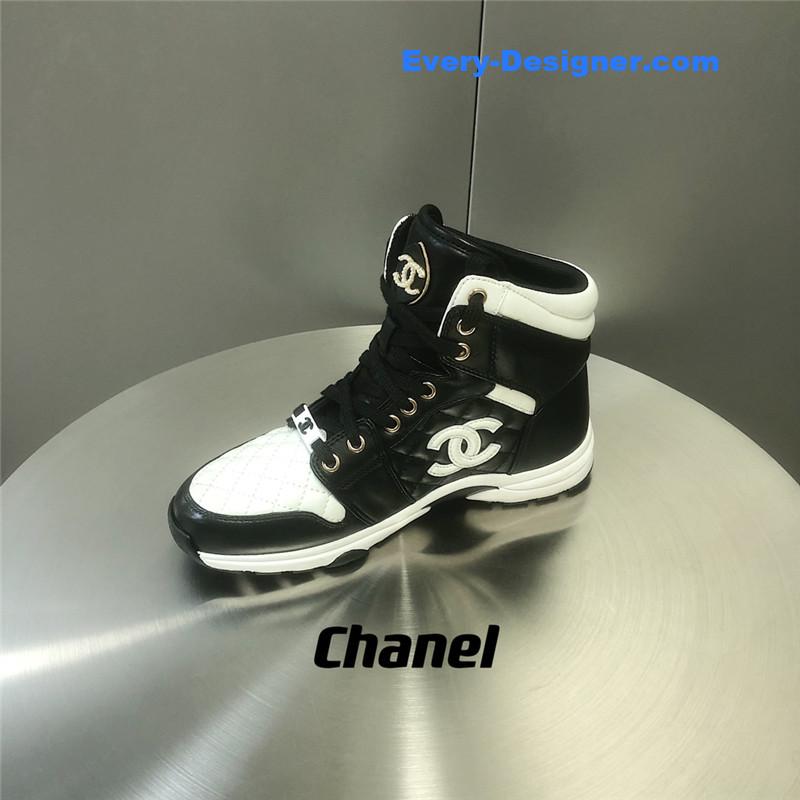 Ch**el black and white panda rhombus casual sneakers