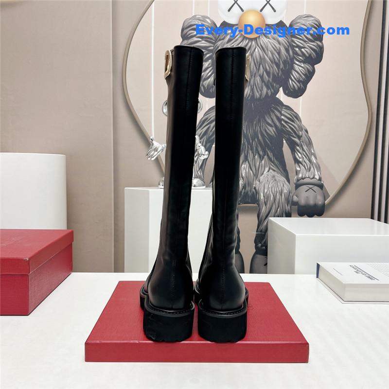 Va1e*ntin0 round toe gold hollow buckle boots