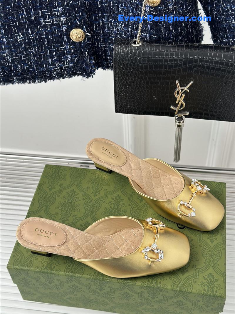 Gvc*1 new horsebit toe thick heel half slippers