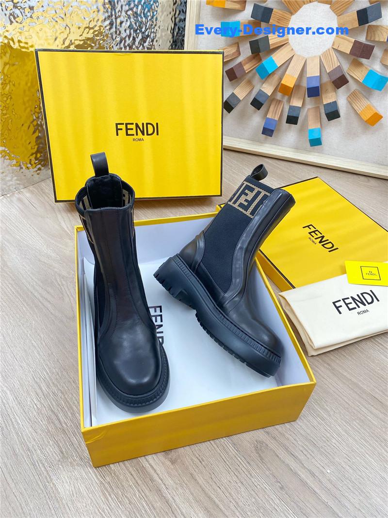 F**di rockoko black leather knit boots