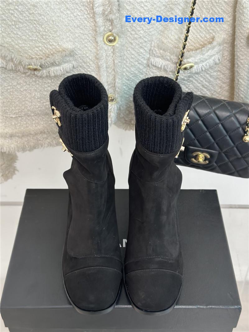 CC bag buckle knitted woolen short boots