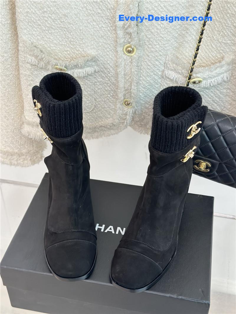 CC bag buckle knitted woolen short boots