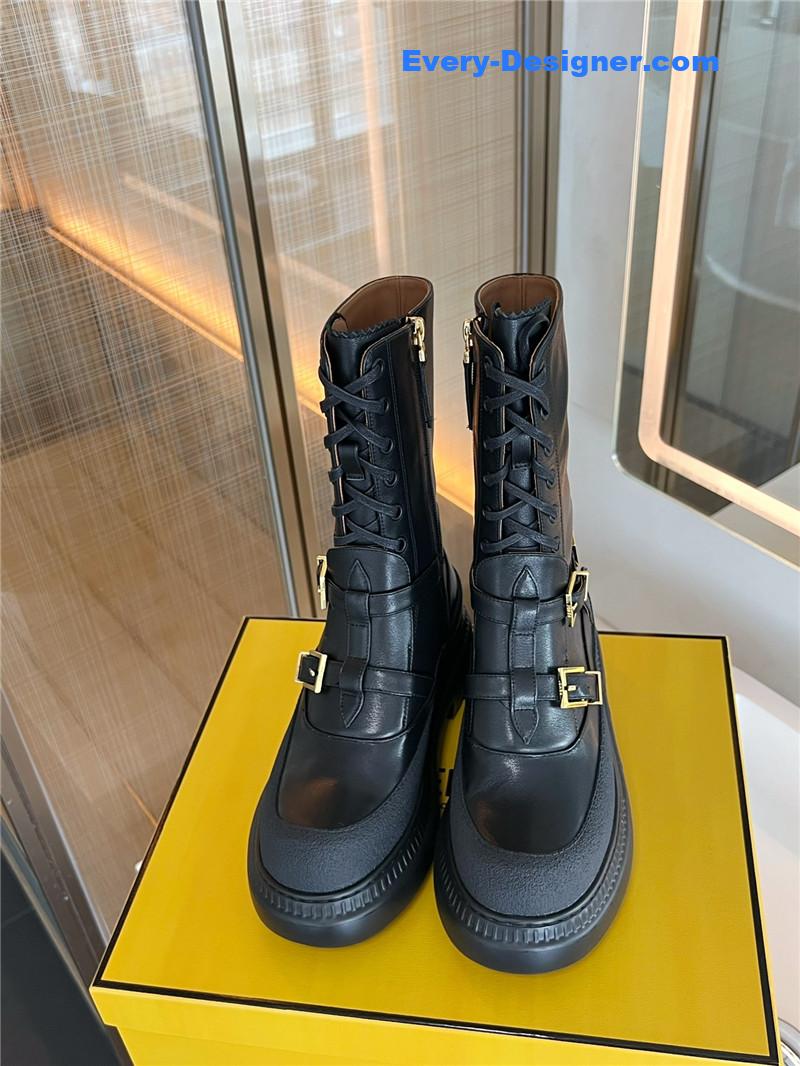 F**di delfina black leather biker boots