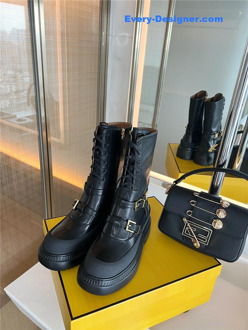 F**di delfina black leather biker boots