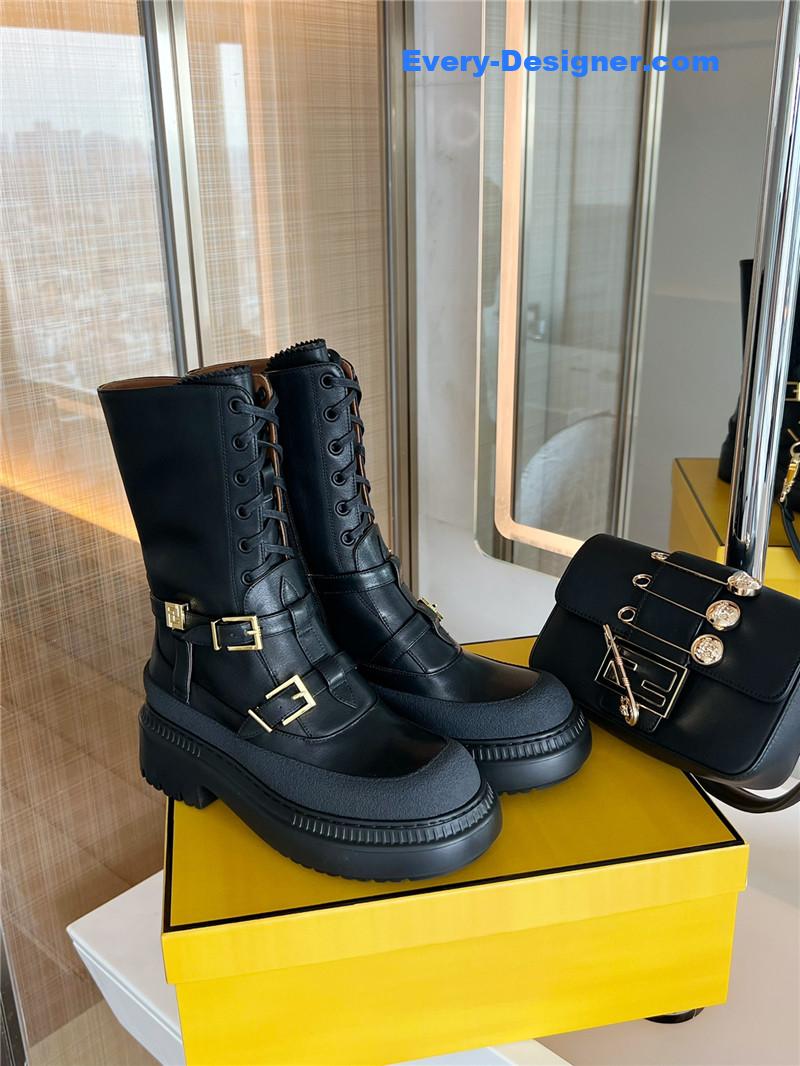 F**di delfina black leather biker boots