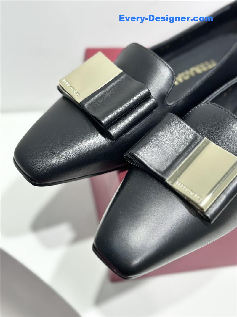 Salvatore Ferragamo Double Bow Column Block Heel Pumps