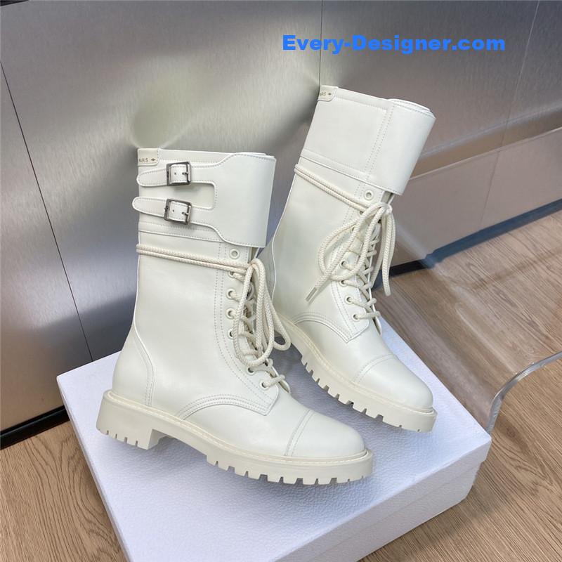 D10r belt buckle low heel round toe lace up knight boots