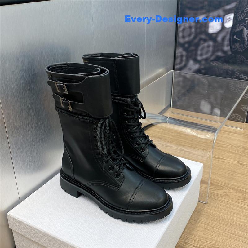 D10r belt buckle low heel round toe lace up knight boots