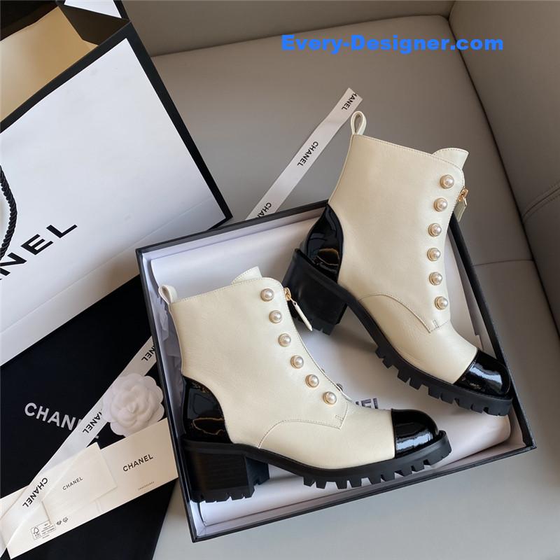 CC new double c pearl cowhide short boots