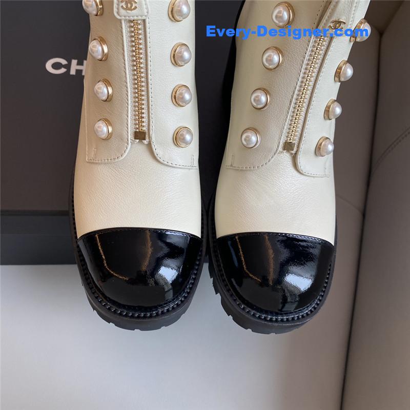 CC new double c pearl cowhide short boots