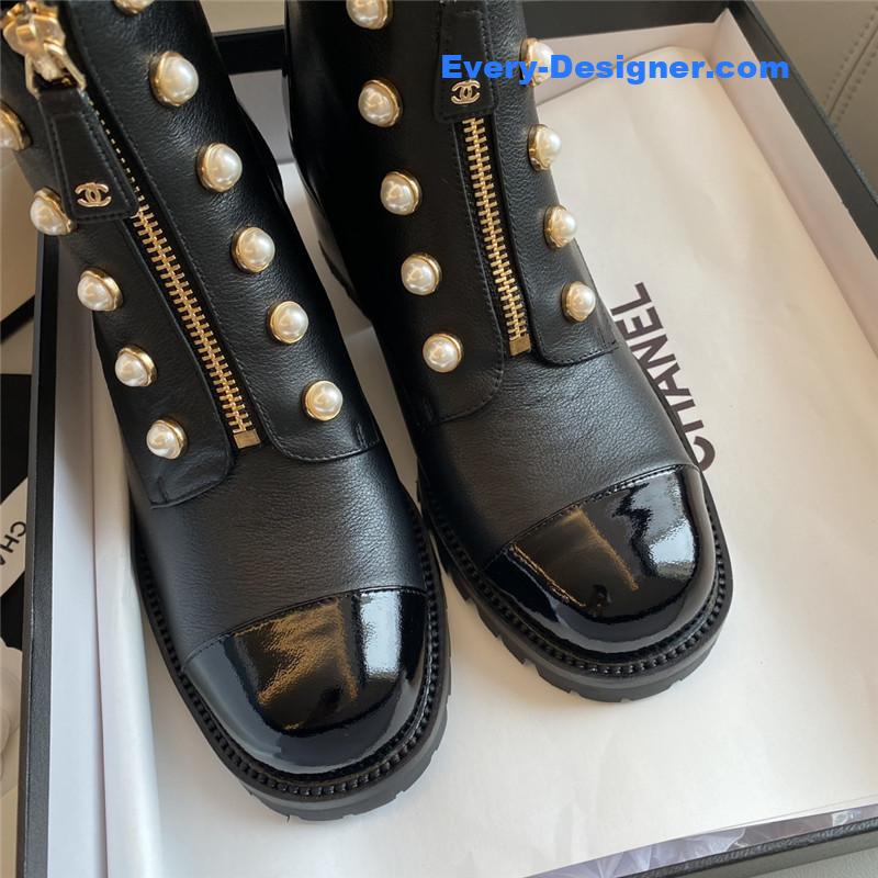 CC new double c pearl cowhide short boots