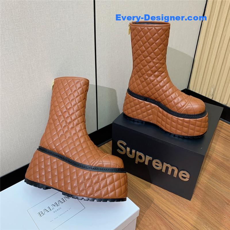 Balmain electro-embroidered leather platform boots