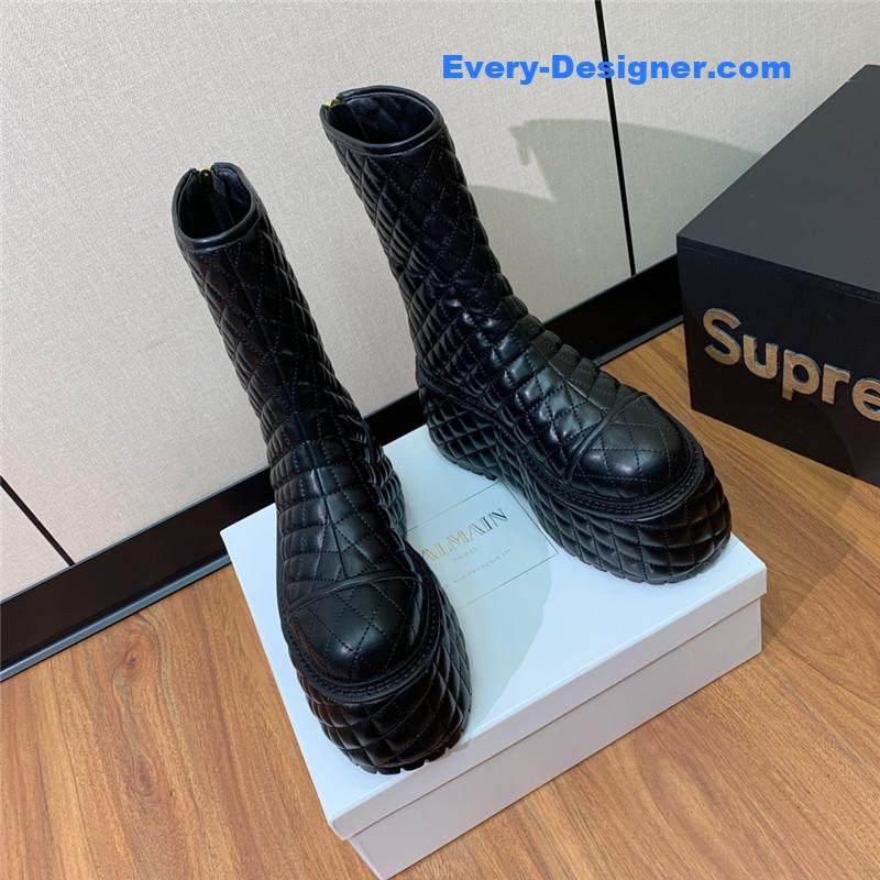 Balmain electro-embroidered leather platform boots