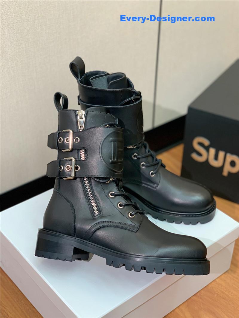 Balmain catwalk style motorcycle leather buckle boots