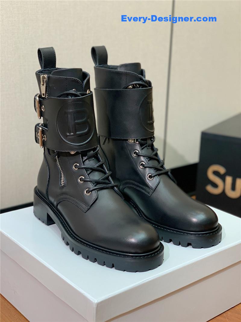 Balmain catwalk style motorcycle leather buckle boots