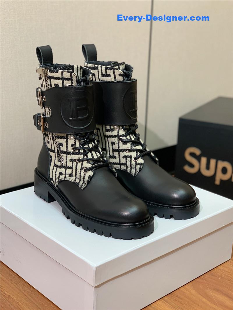 Balmain catwalk style motorcycle leather buckle boots