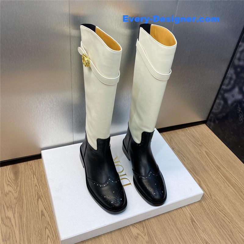 D10r thick heel round toe slip-on belt buckle knight boots