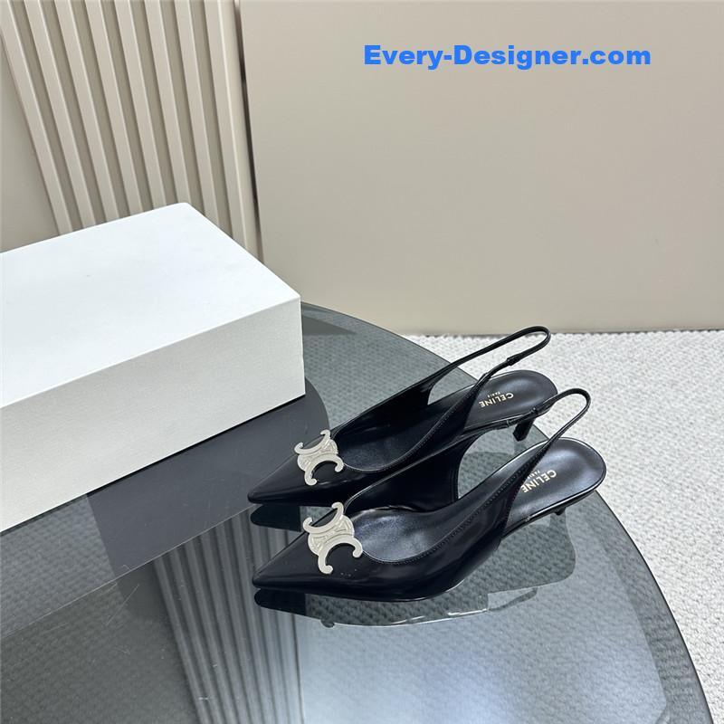 Ce1i*e black silver pointy kitten heel sandals