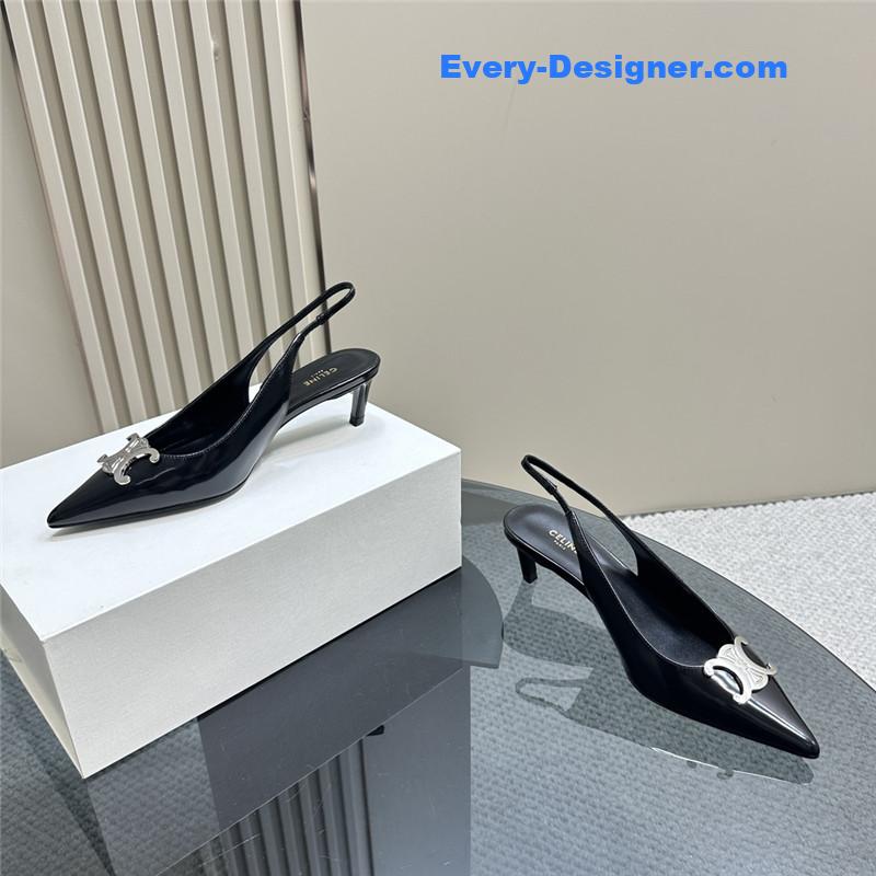 Ce1i*e black silver pointy kitten heel sandals