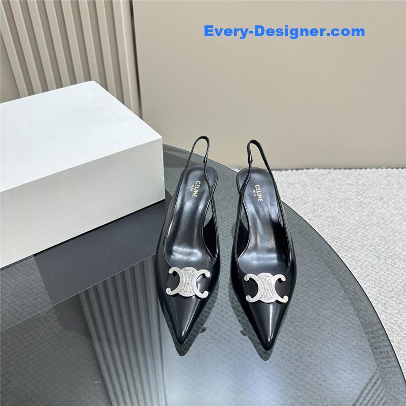 Ce1i*e black silver pointy kitten heel sandals