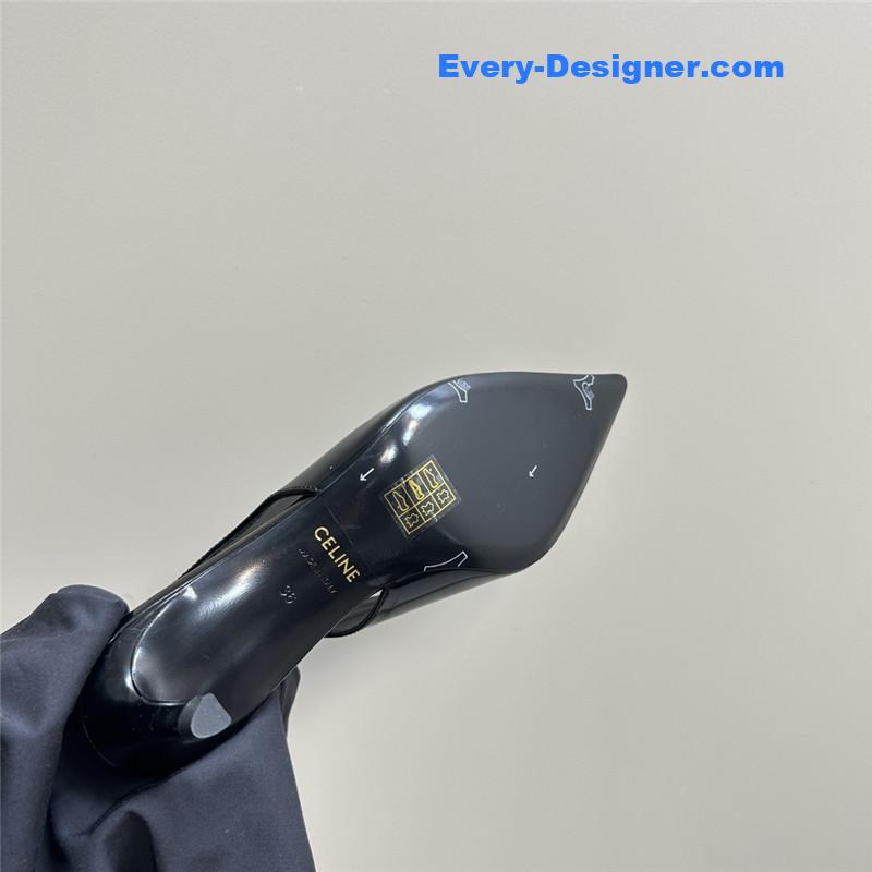 Ce1i*e black silver pointy kitten heel sandals