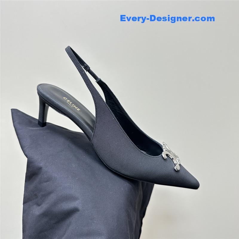 Ce1i*e black silver pointy kitten heel sandals