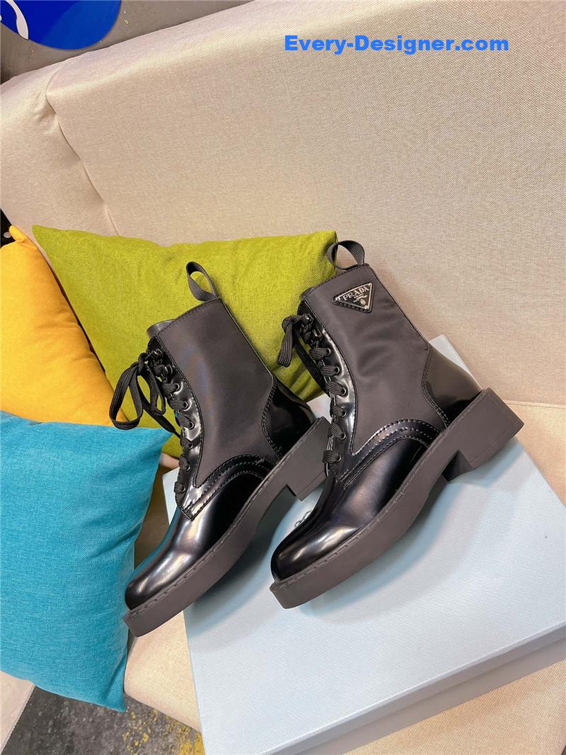 Pra*a triangle logo buckle thick-soled short boots