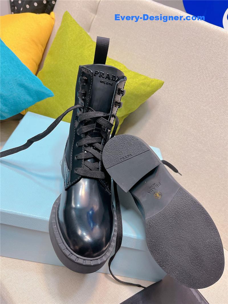 Pra*a triangle logo buckle thick-soled short boots