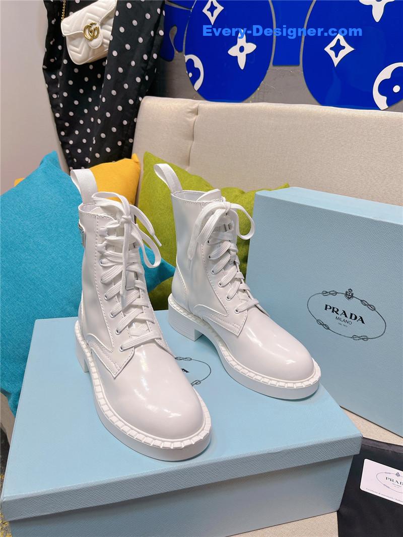 prada triangle logo buckle thick-soled short boots