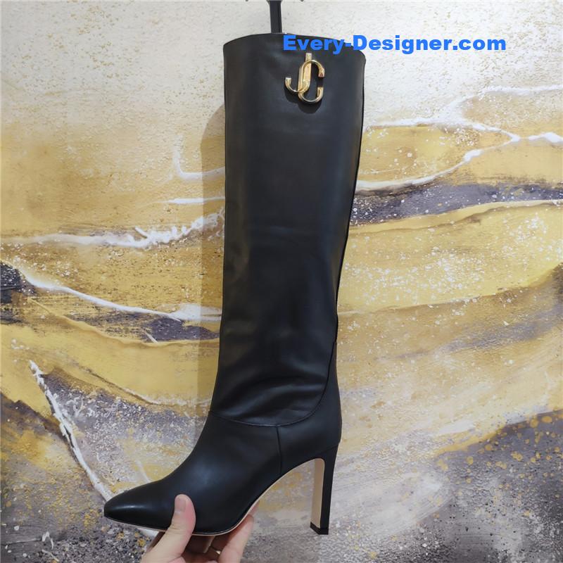 J1m*y Ch00 mahesa 100 black leather knee-high boots